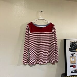 Brooks Brothers Crimson and White Striped Long Sleeve Top